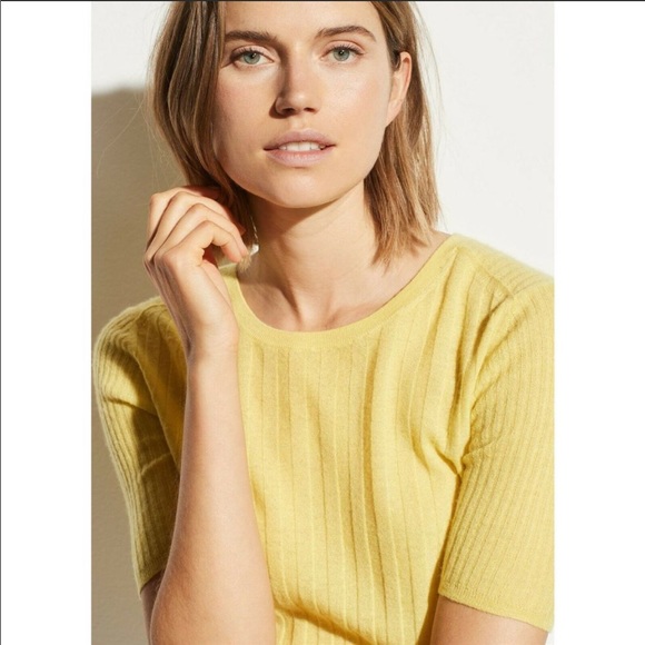 NWT Vince Elbow Sleeve Cashmere Pullover Citrine - Picture 5 of 6